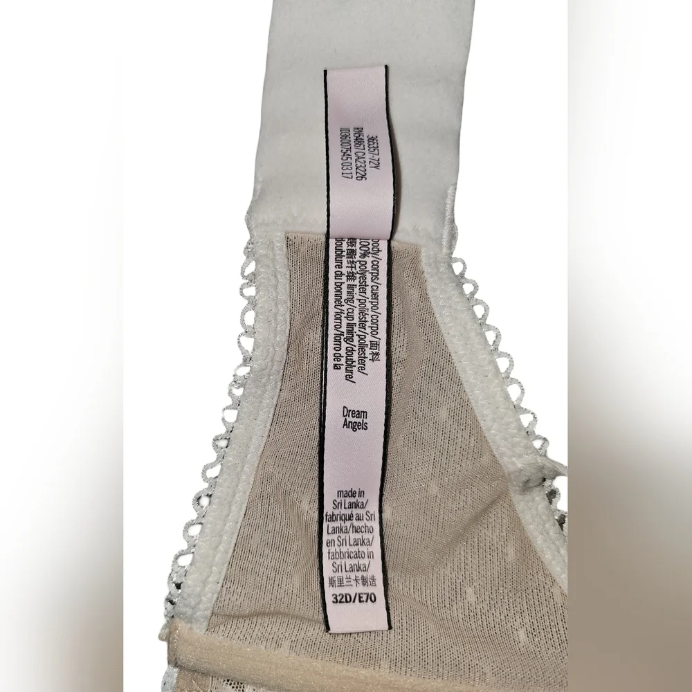 Victorias Secret Dream Angels Lace Mesh Long Line Bra Neutral Floral Boho Sz 32D - Picture 14 of 16